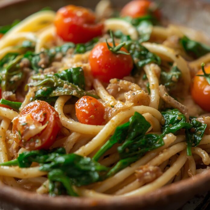 Pasta with Tomatoes and Spinach