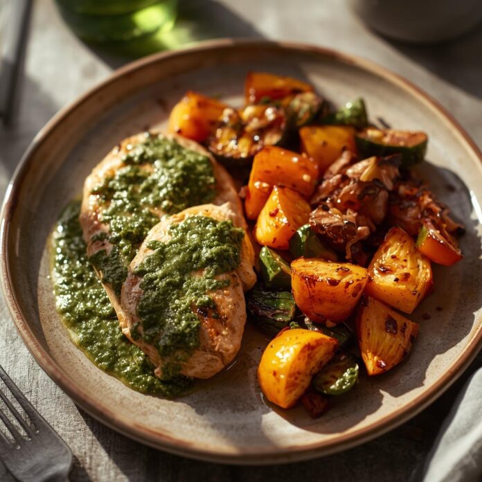 Pesto Chicken with Roasted Veggies Recipe
