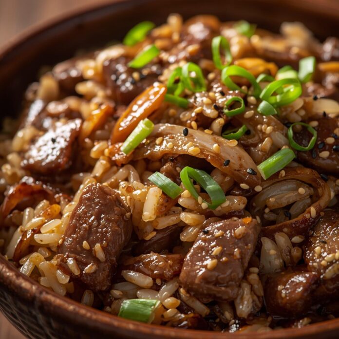 Savory Onion Beef Fried Rice