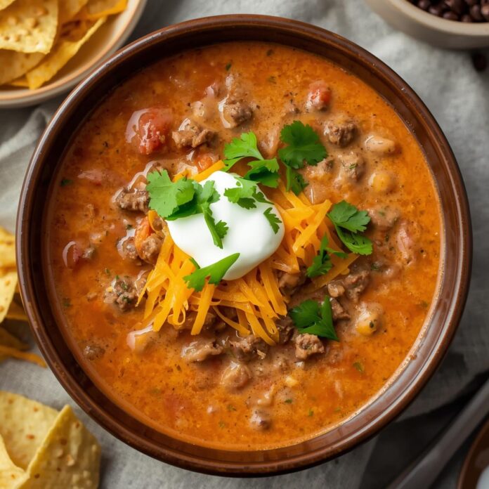 Slow Cooker Creamy Beef Taco Soup
