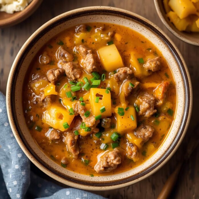 Slow Cooker Creamy Cheeseburger Soup