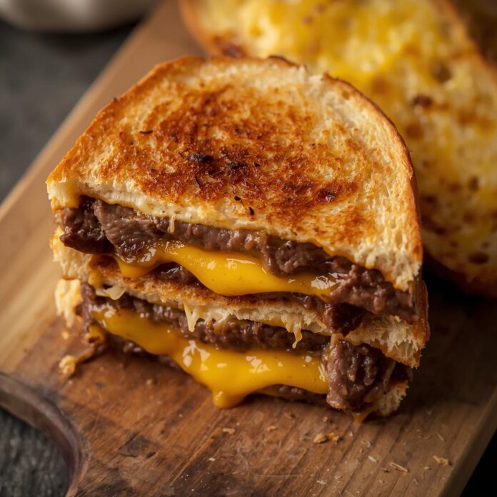 Steak Grilled Cheese with Cheesy Garlic Bread