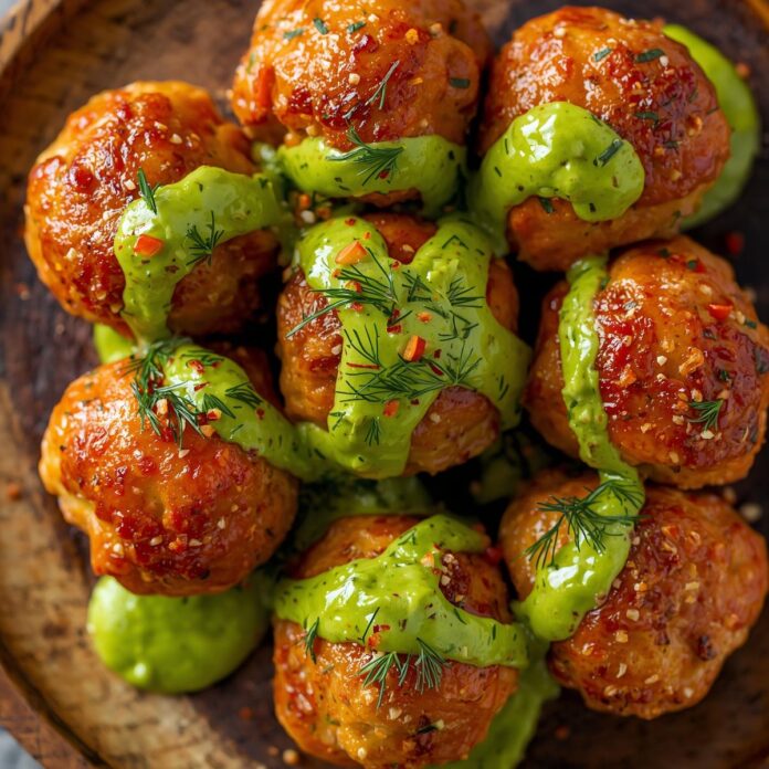 Baked Salmon Meatballs with Avocado Sauce