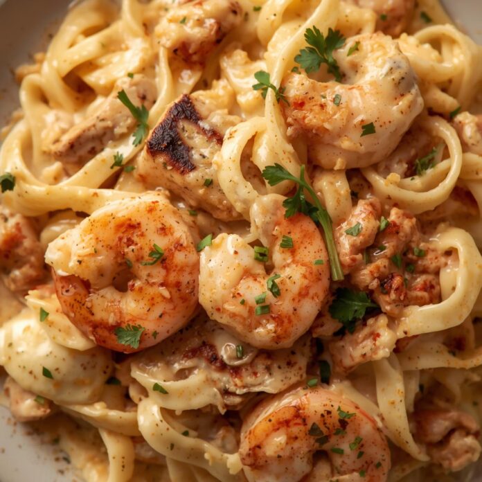 Cajun Chicken and Shrimp Alfredo