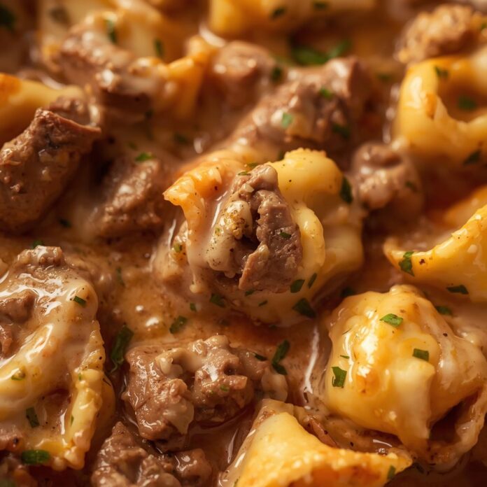 Cheesesteak Tortellini with Creamy
