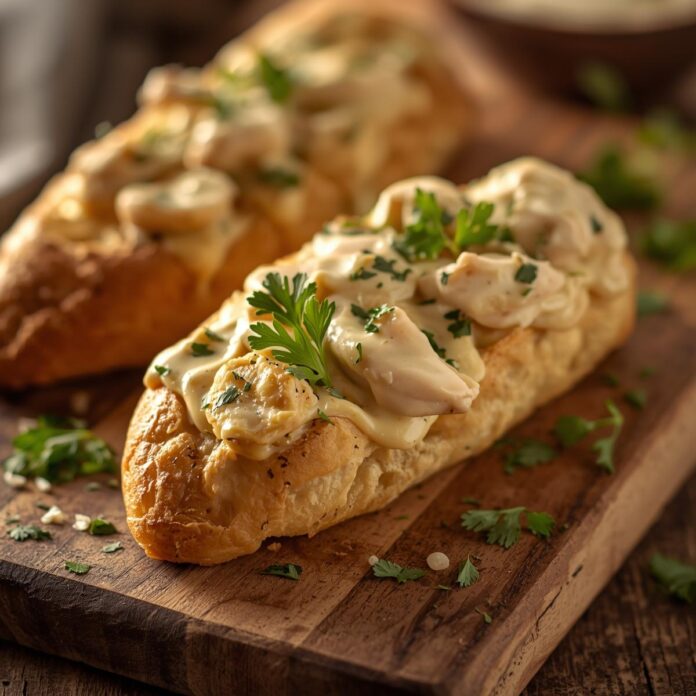 Chicken Alfredo Stuffed Garlic Bread
