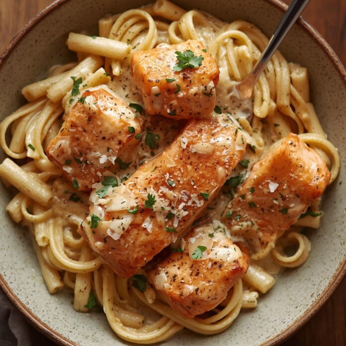 Creamy Garlic Salmon Pasta