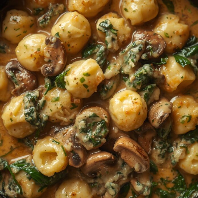 Easy Creamy Spinach and Mushroom Gnocchi