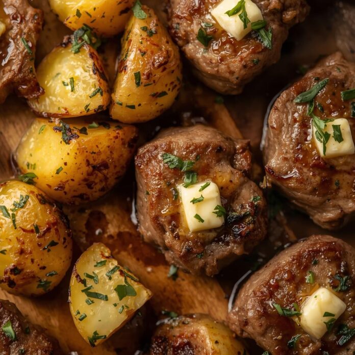 Garlic Butter Steak Bites and Potatoes