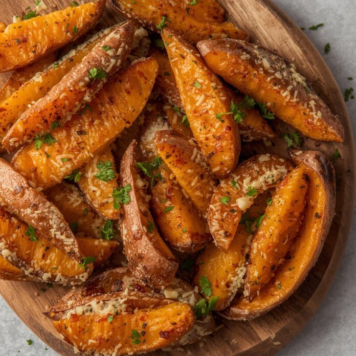 Garlic Parmesan Sweet Potato Wedges