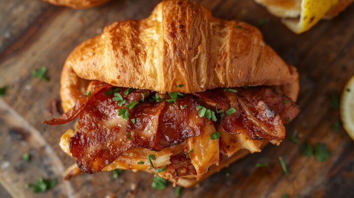 Grilled Chicken and Crispy Bacon Croissant with Fresh Herbs