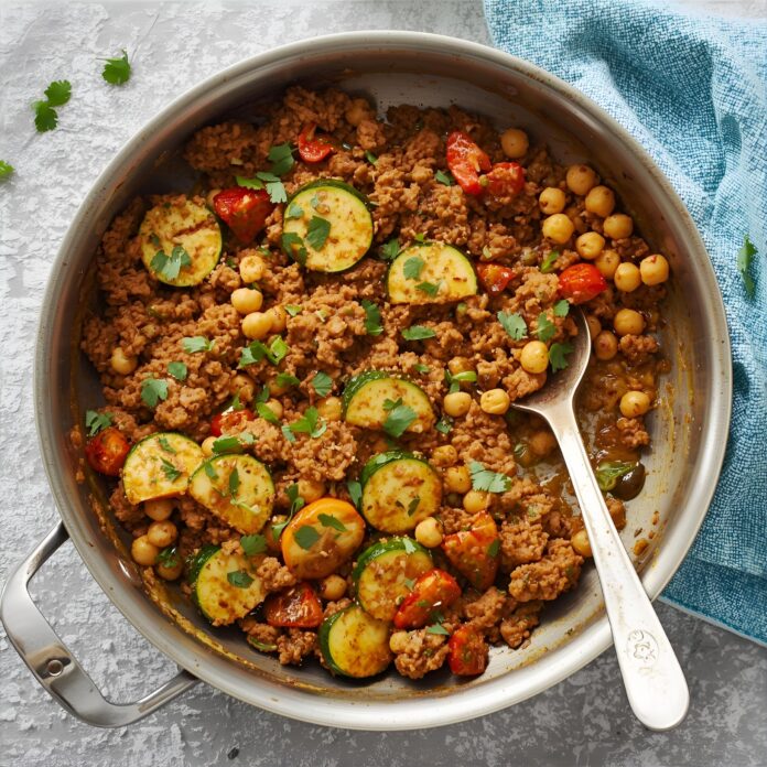 Ground Turkey Zucchini Chickpea Skillet