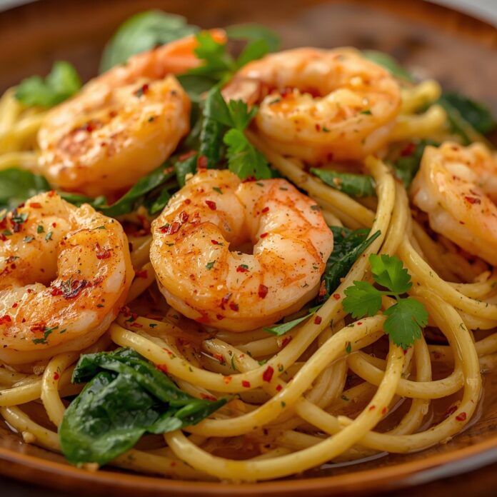 Lemon Garlic Shrimp Pasta With Spinach