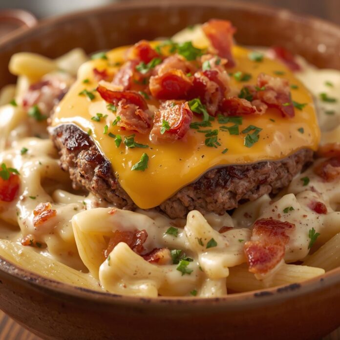 Loaded Cheeseburger Alfredo Pasta