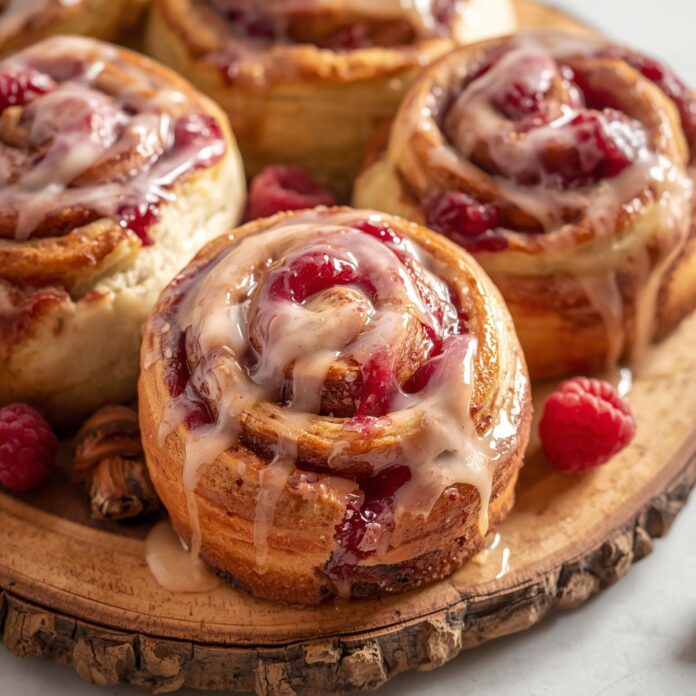 Raspberry Cinnamon Rolls with Lemon Glaze