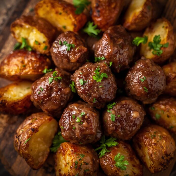 Slow Cooker Garlic Butter Beef Bites and Potatoes