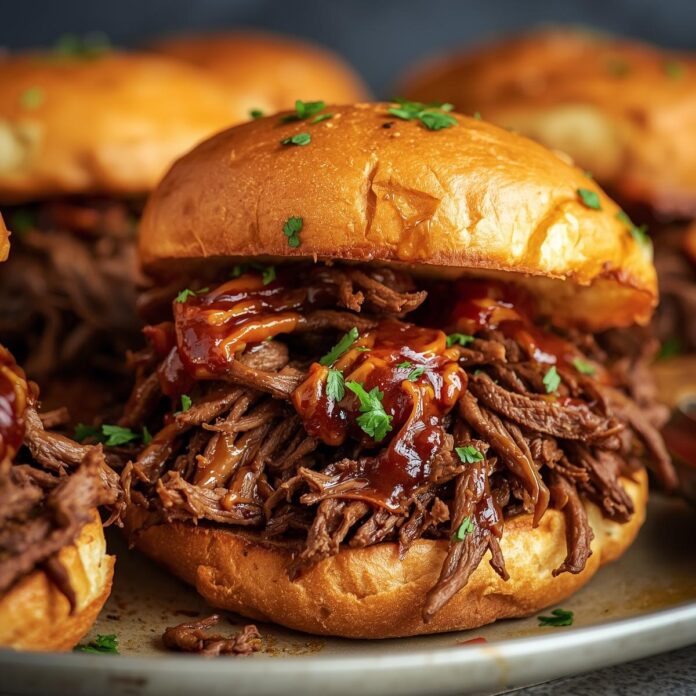 Slow Cooker Shredded Beef Sandwiches