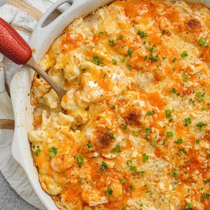 Creamy Buffalo Chicken Mac & Cheese Bake