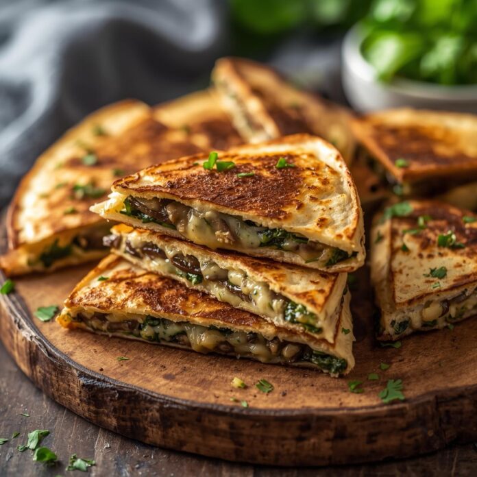Crispy Baked Spinach Mushroom Quesadillas