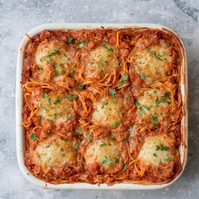 High Protein Baked Spaghetti Casserole