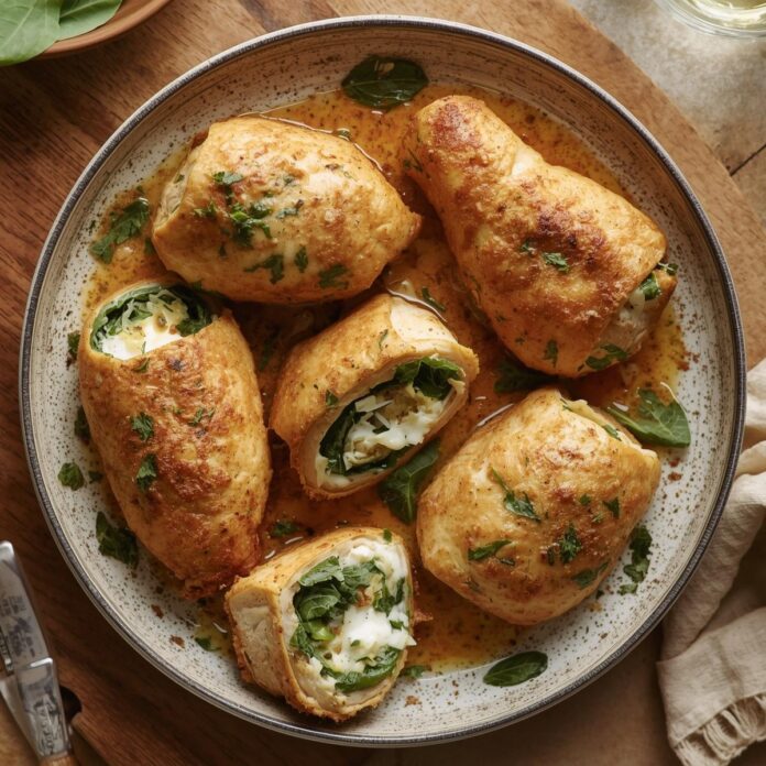 Rolled Up Chicken with Feta and Spinach