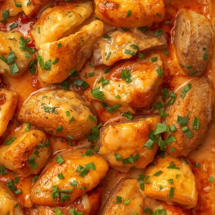 Buffalo Chicken Roasted Potato Bake