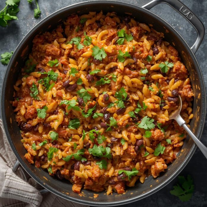 One Pot Taco Orzo with Black Beans