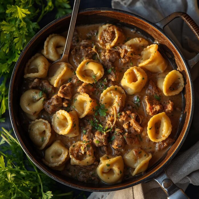 30-Minute Creamy Beef Stroganoff Tortellini (One-Skillet Dinner)