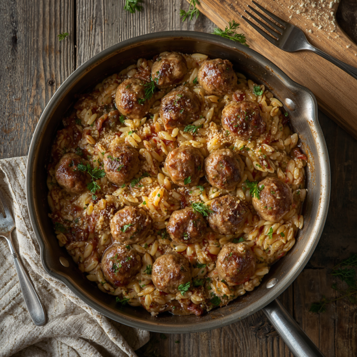 Greek Meatballs and Orzo Skillet – Easy One-Pan Dinner