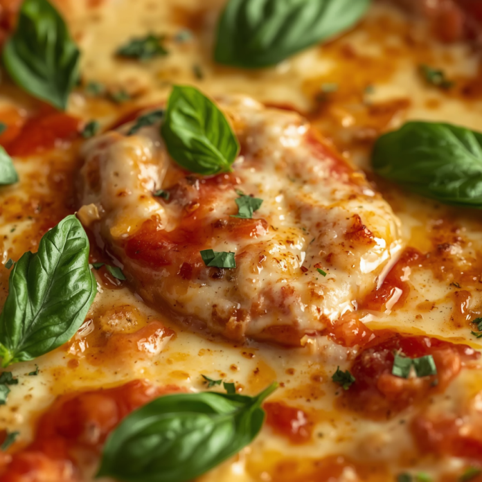 Cheesy Pizza Dip with Basil and Hot Honey Kick