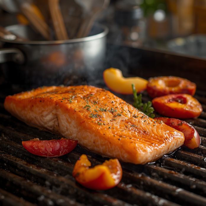 Juicy Bourbon Peach Roasted Salmon Recipe