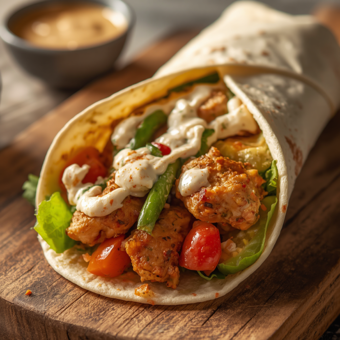 Mediterranean Chicken Wrap with Spicy Feta Cream Recipe
