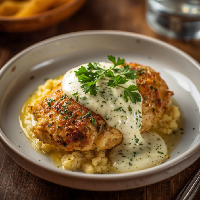 Baked Caesar Chicken with Creamy Parmesan Sauce Recipe
