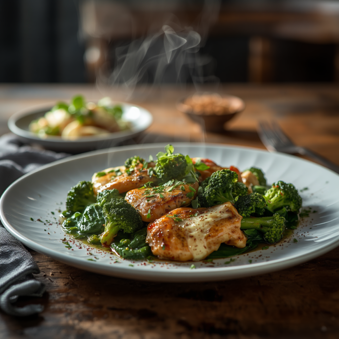 Garlic Chicken with Broccoli and Spinach Recipe High Protein