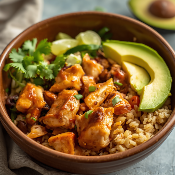 High Protein Slow Cooker Chicken Burrito Bowls Recipe