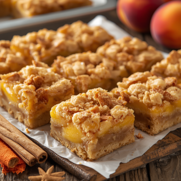 Homemade Peach Pie Crumble Bars Recipe