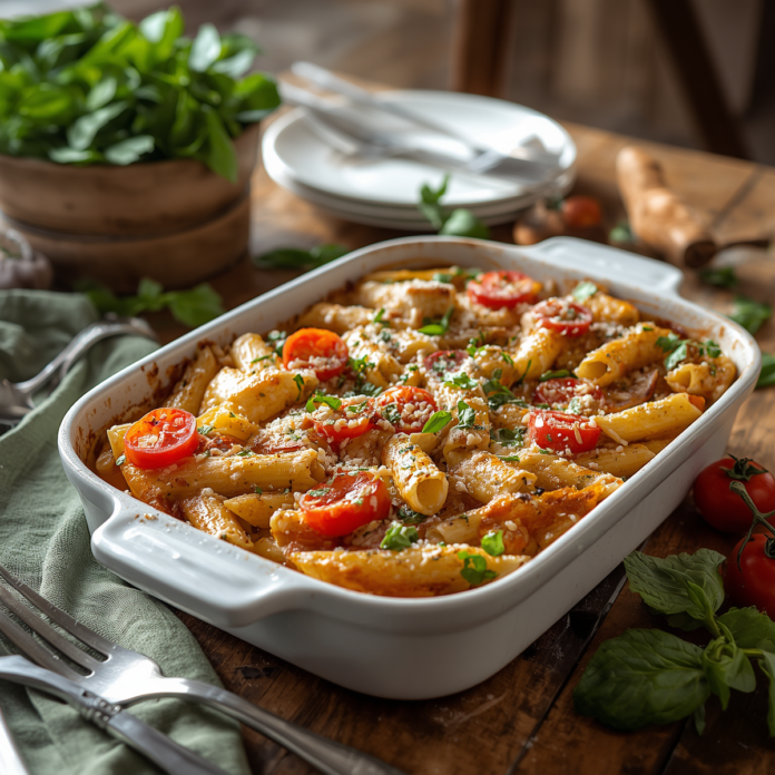 Cheesy Pesto Chicken Pasta Bake Recipe